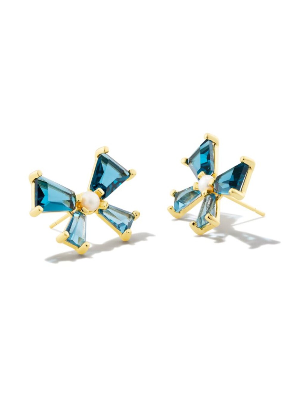 New in Box Kendra Scott - Blair Bow Stud Earrings - Teal and 14K Gold Over Brass